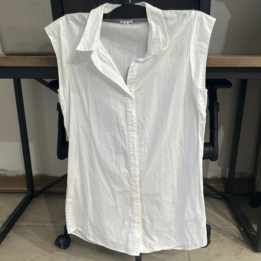 White Sleeveless Button-Up Top
